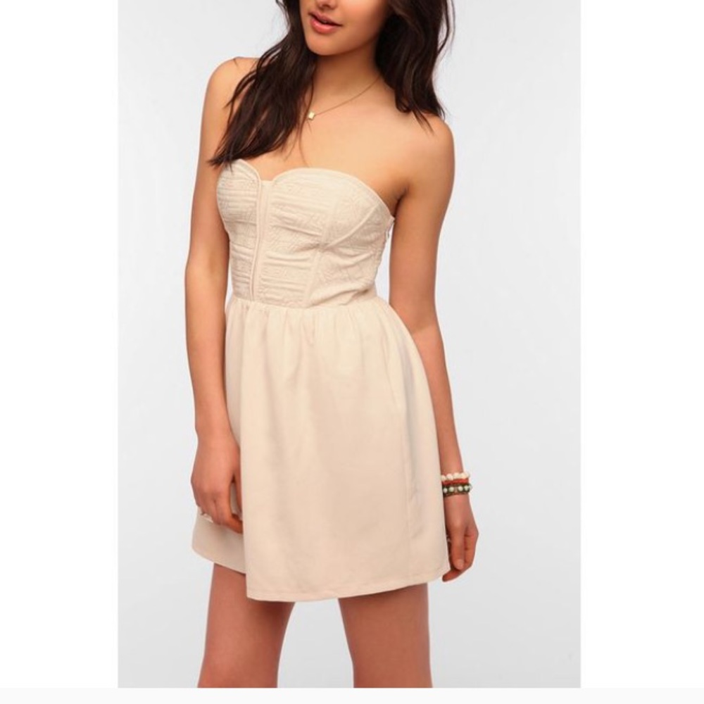 UO Staring At Stars Embroidered Bodice Dress Ivory
